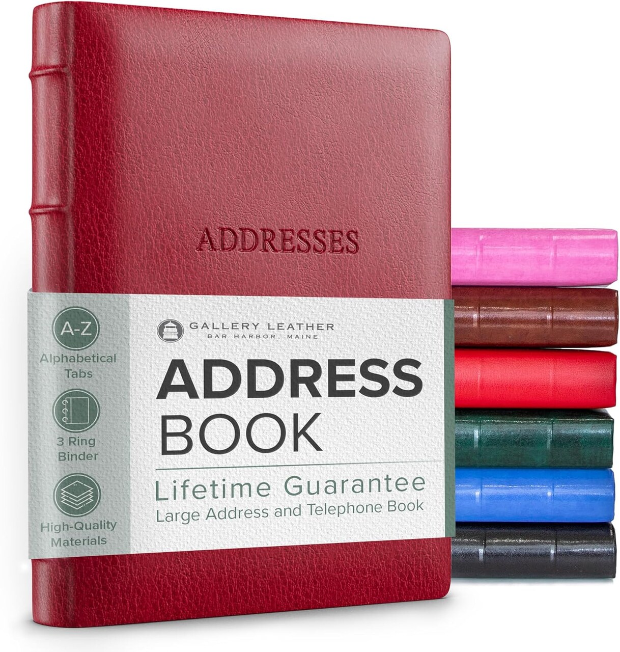 Gallery Leather Large Address Book with Alphabetical Tabs up to 480 records, Leather Notebook Hardcover, Telephone and Address Books - 9x7,